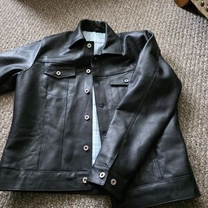Black Veg-Tanned Cowhide Leather, Trucker Style Jacket